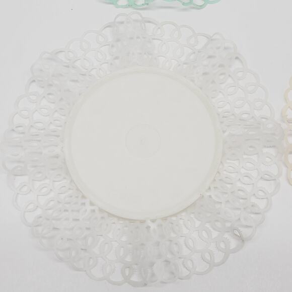 Vtg Teal Pink White Lace Lustro Ware Plastic 4 Coasters Holders Retro 1970's - Picture 13 of 16